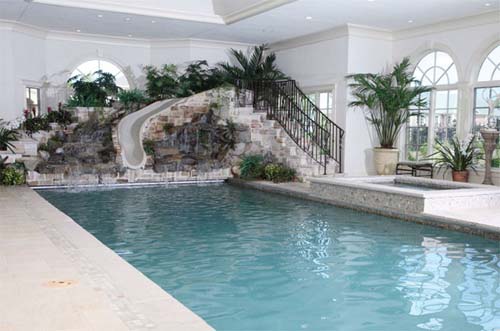 modern private indoor pool and garden