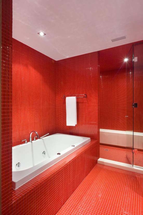 The Ravine Residence Red Bathroom Design in Toronto The Ravine Residence Red Bathroom Design in Toronto